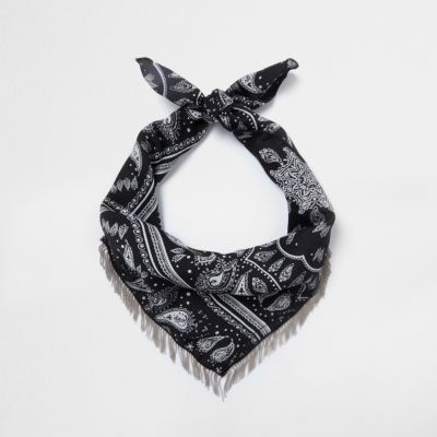Black paisley print neck scarf